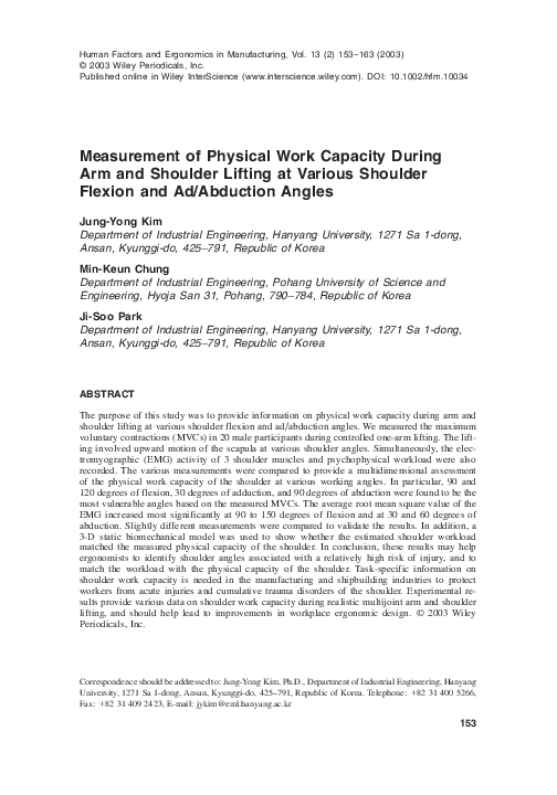 (PDF) Measurement of physical work capacity during arm and shoulder ...