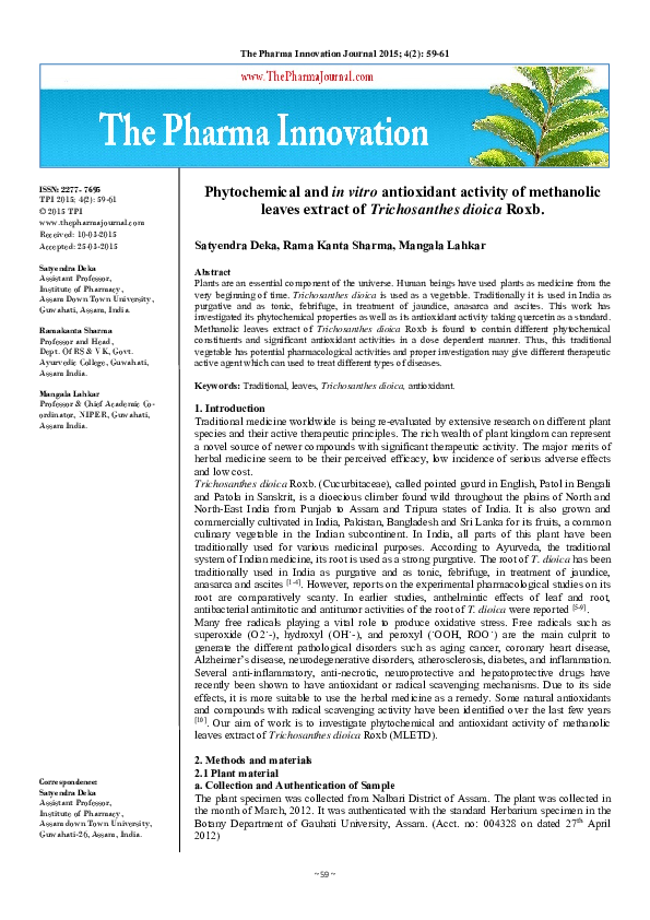 (PDF) Phytochemical and in vitro antioxidant activity of methanolic ...