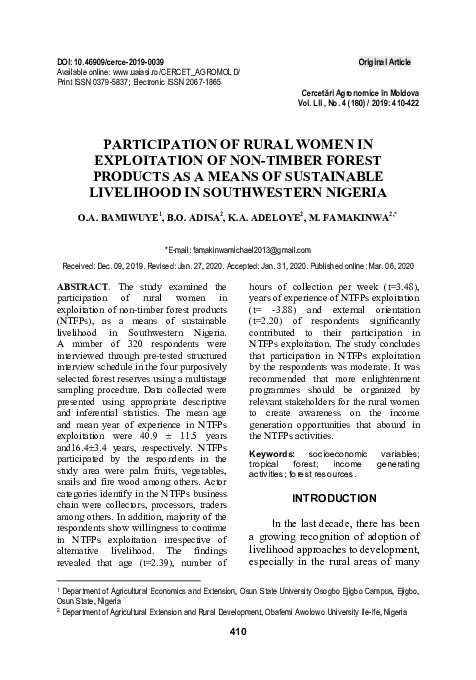 (PDF) Participation of Rural Women in Exploitation of Non-Timber Forest ...