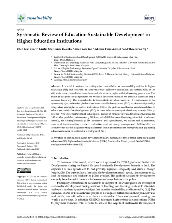 (PDF) Systematic Review of Education Sustainable Development in Higher ...