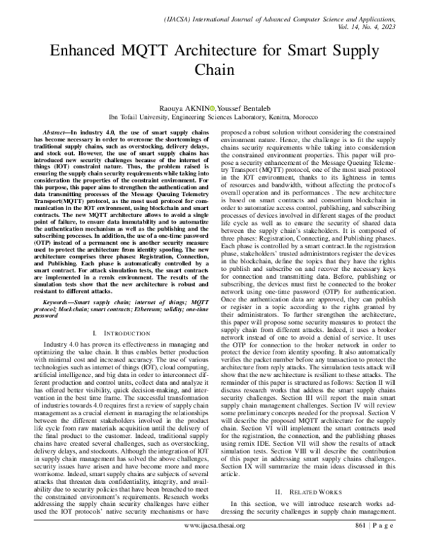 (PDF) Enhanced MQTT Architecture for Smart Supply Chain