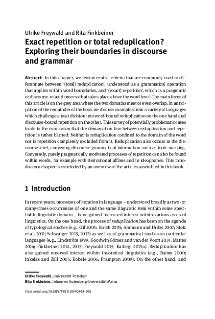 (PDF) Exact repetition or total reduplication? Exploring their ...
