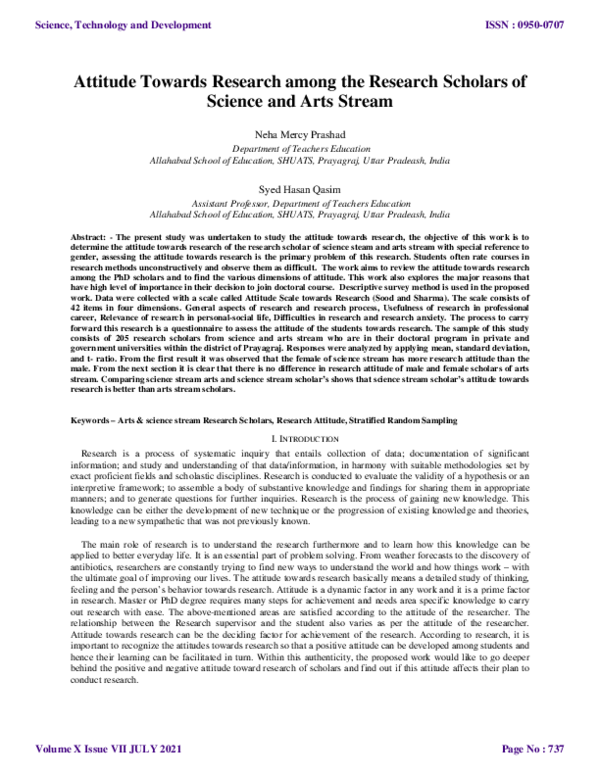 (PDF) Attitude Towards Research among the Research Scholars of Science ...