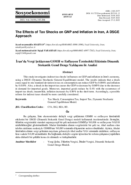 (PDF) The Effects of Tax Shocks on GNP and Inflation in Iran, A DSGE ...