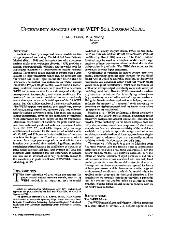 (PDF) Uncertainty Analysis of the Wepp Soil Erosion Model