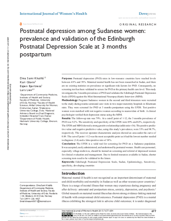 (PDF) Postnatal depression among Sudanese women: prevalence and ...