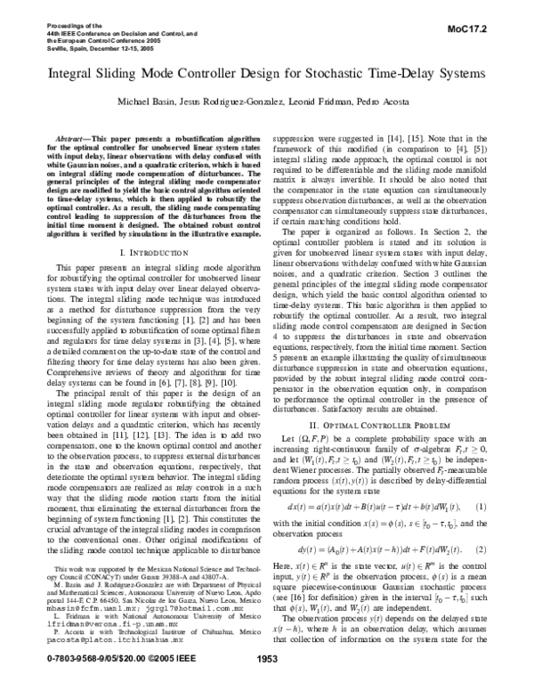 (PDF) Integral Sliding Mode Controller Design for Stochastic Time-Delay ...