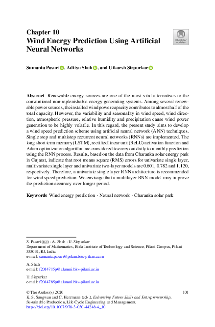 (PDF) Wind Energy Prediction Using Artificial Neural Networks