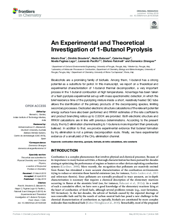(PDF) An Experimental and Theoretical Investigation of 1-Butanol Pyrolysis