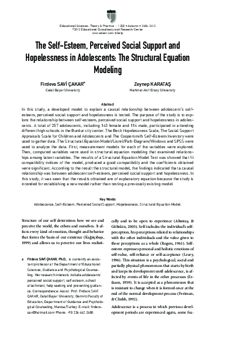 (PDF) The Self-Esteem, Perceived Social Support and Hopelessness in ...