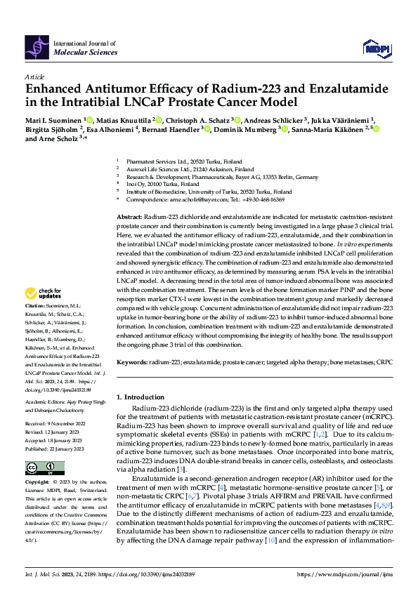(PDF) Enhanced Antitumor Efficacy of Radium-223 and Enzalutamide in the ...