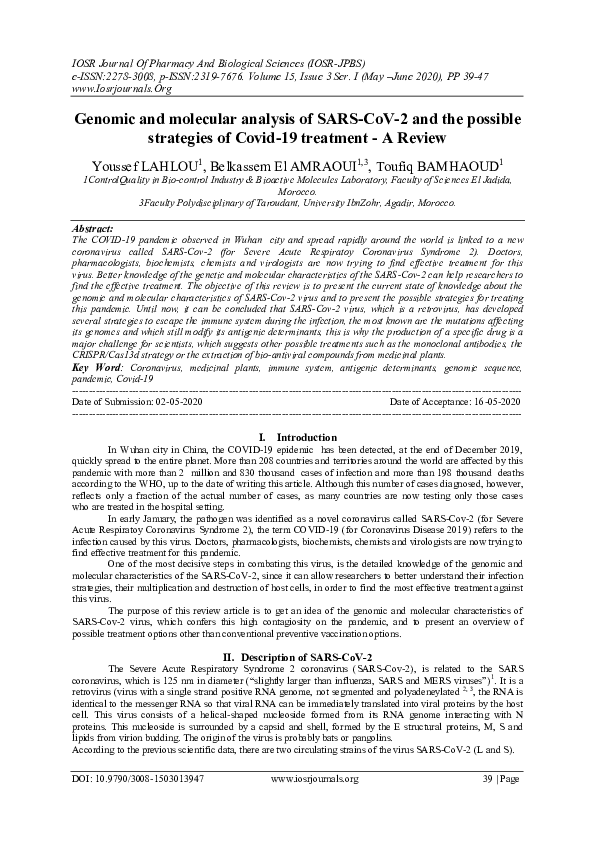 (PDF) Genomic and molecular analysis of SARS-CoV-2 and the possible ...