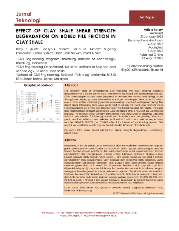 (PDF) Effect of Clay Shale Shear Strength Degradation on Bored Pile ...