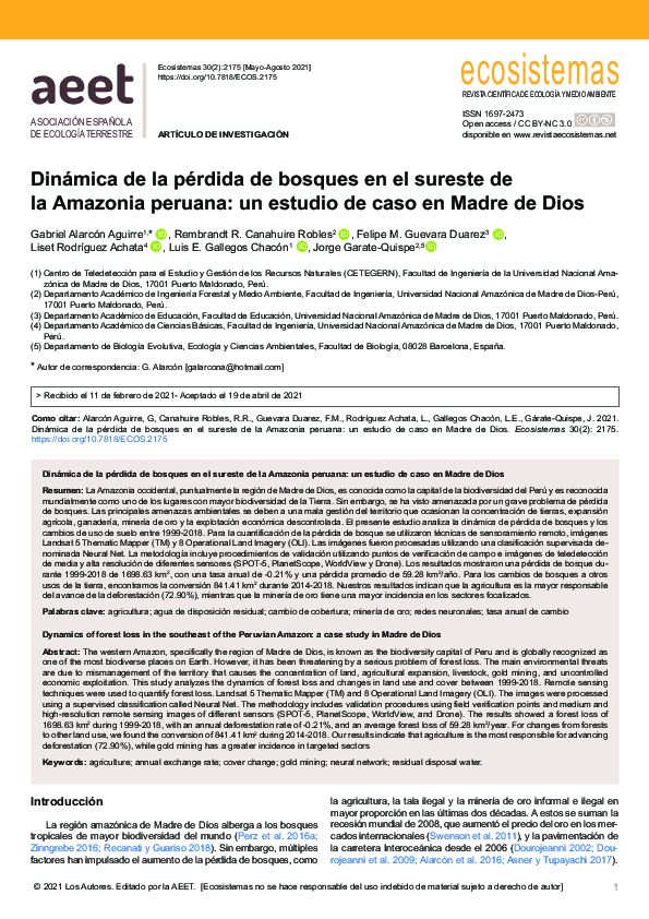 (PDF) Dynamics of forest loss in the southeast of the Peruvian Amazon ...