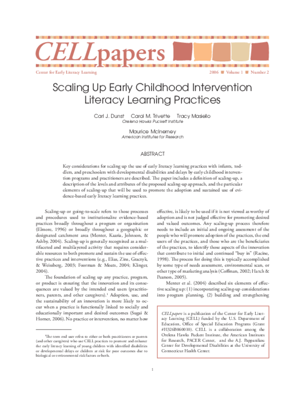 (PDF) Scaling Up Early Childhood Intervention Literacy Learning Practices