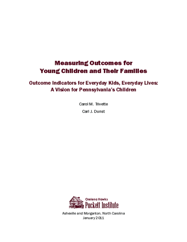 (PDF) Measuring Outcomes for Young Children and Their Families. Outcome ...