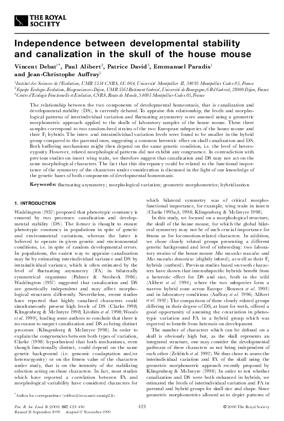 (PDF) Independence between developmental stability and canalization in ...