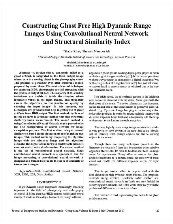 (PDF) Constructing Ghost Free High Dynamic Range Images Using ...
