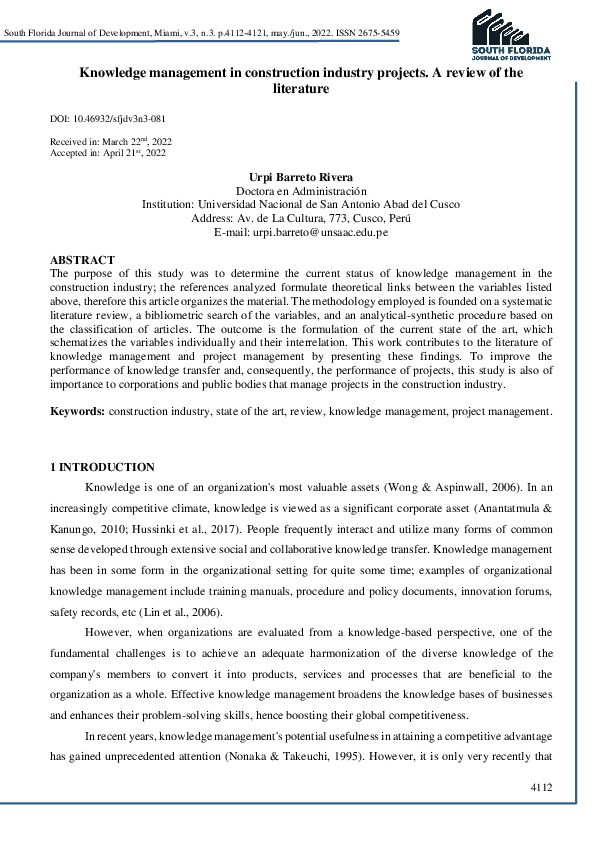 (PDF) Knowledge management in construction industry projects. A review ...