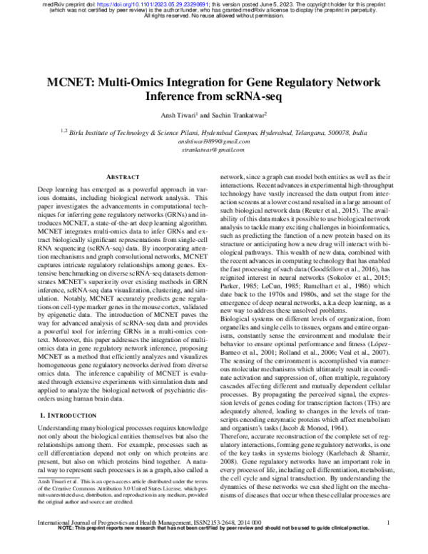 (PDF) MCNET: Multi-Omics Integration for Gene Regulatory Network ...