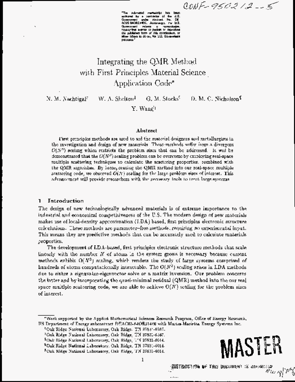 (PDF) Integrating the QMR Method with First Principles Material Science ...