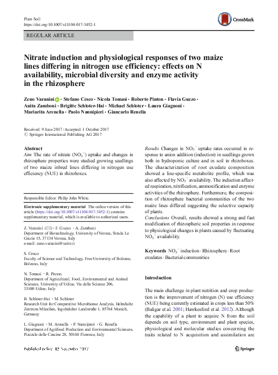 (PDF) Nitrate induction and physiological responses of two maize lines ...