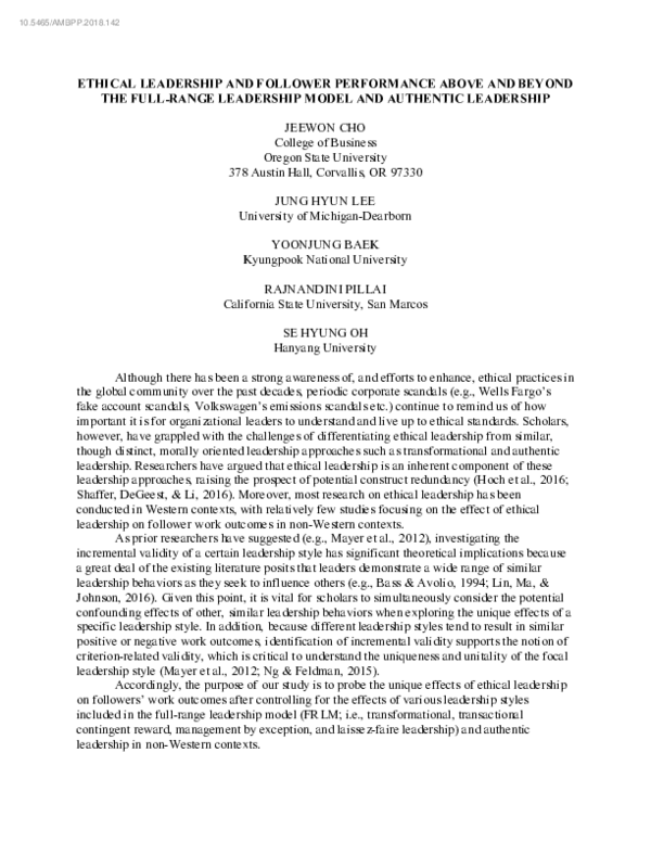 (PDF) Ethical Leadership and Performance Controlling for the Full-Range ...