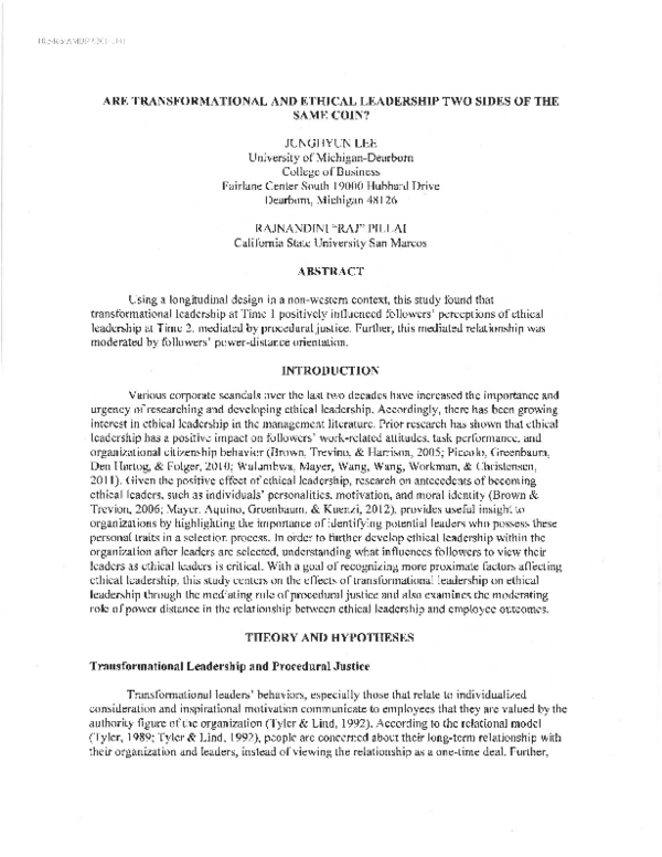 (PDF) Are Transformational Leadership and Ethical Leadership Two Sides ...