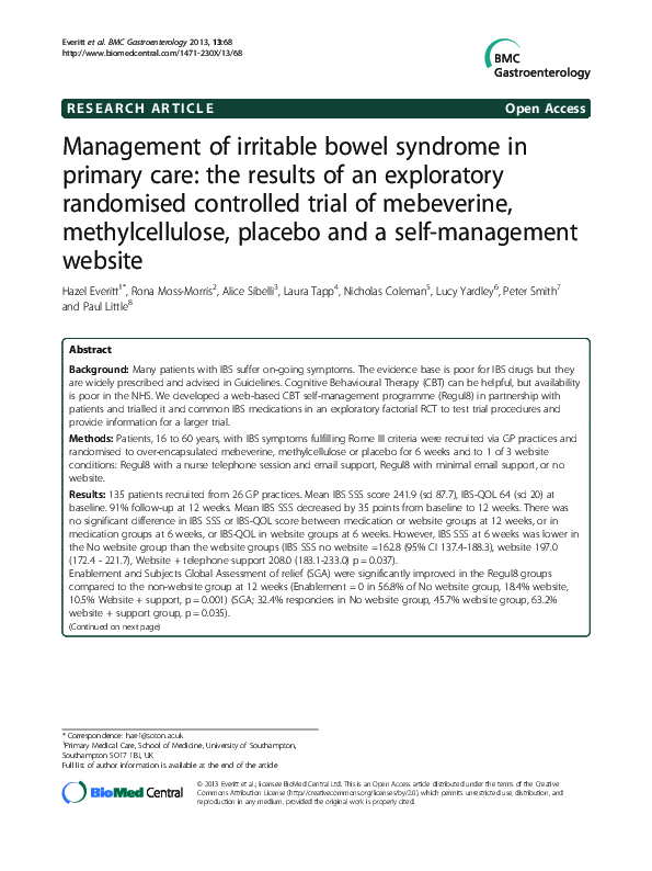 (PDF) Management of irritable bowel syndrome in primary care: the ...