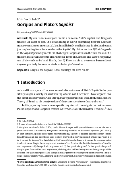 (PDF) Gorgias and Plato's Sophist