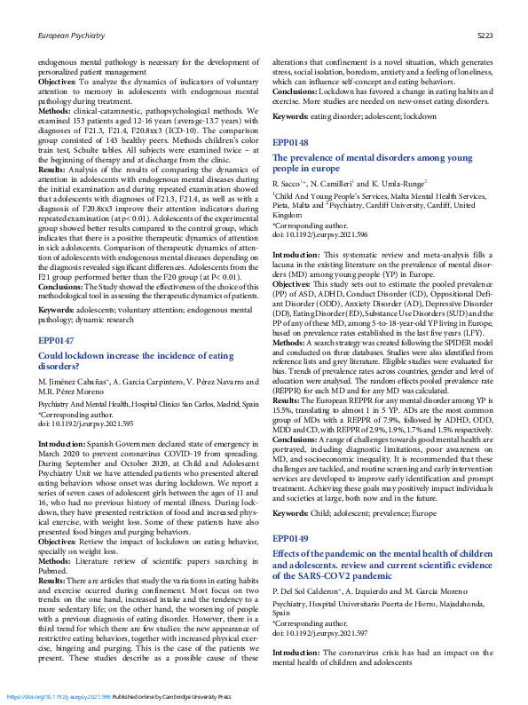 (PDF) The prevalence of mental disorders among young people in europe