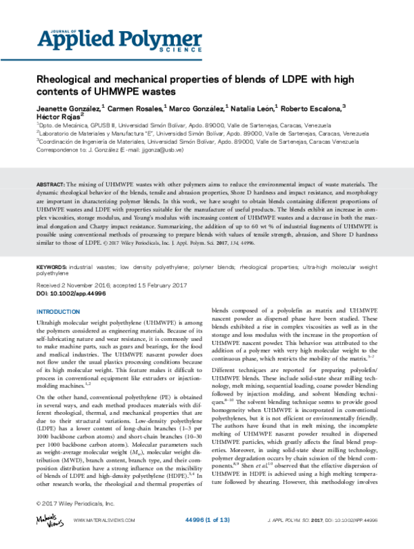 (PDF) Rheological and mechanical properties of blends of LDPE with high ...
