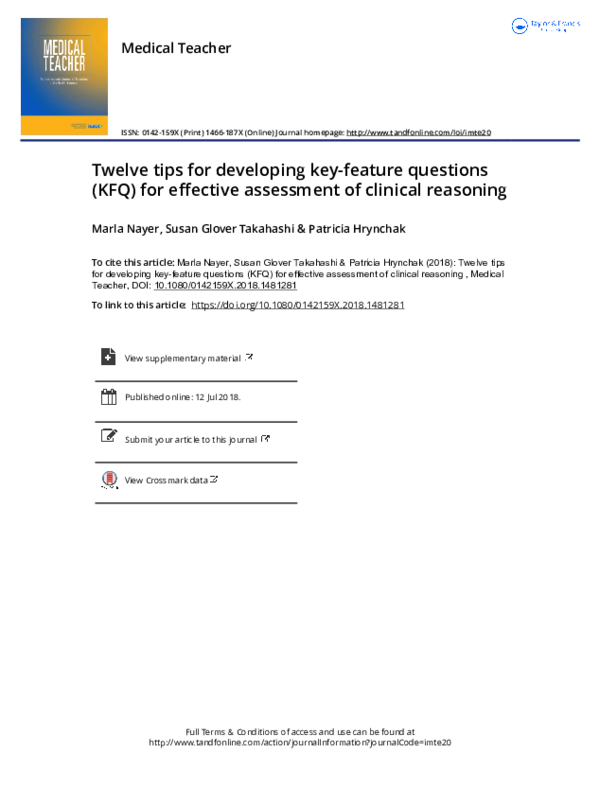 (PDF) Twelve tips for developing key-feature questions (KFQ) for ...