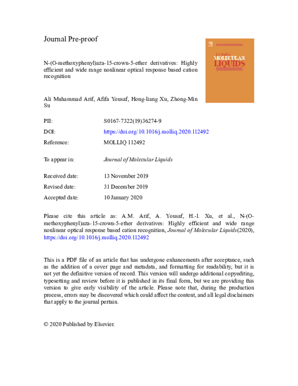 N-(O-methoxyphenyl)aza-15-crown-5-ether derivatives: Highly efficient and wide range nonlinear optical response based cation recognition
