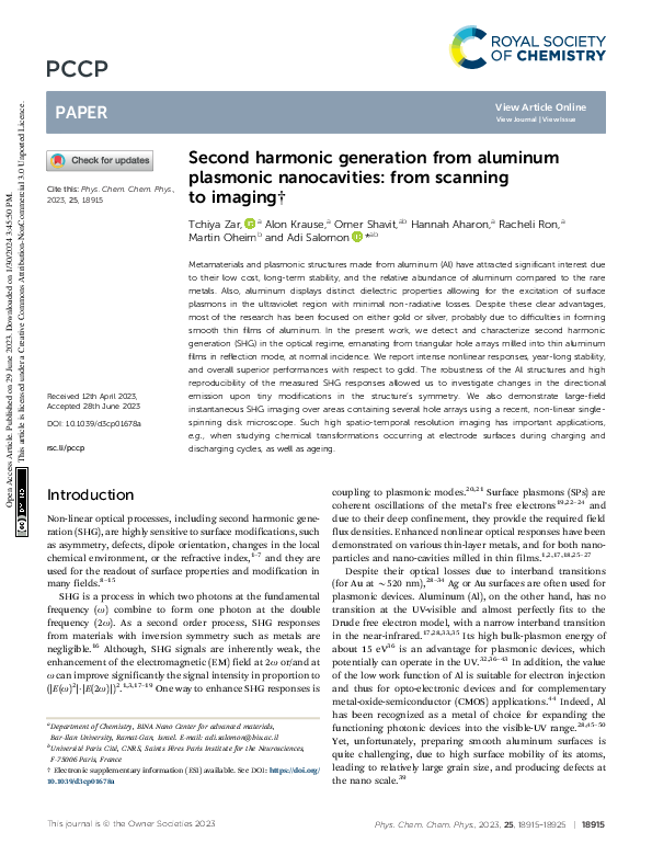 (PDF) Second harmonic generation from aluminum plasmonic nanocavities ...