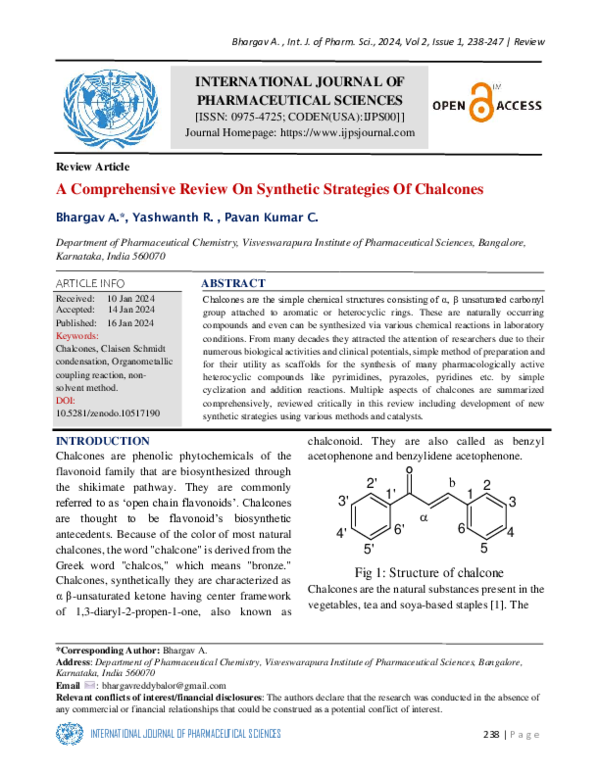 (PDF) A Comprehensive Review On Synthetic Strategies Of Chalcones