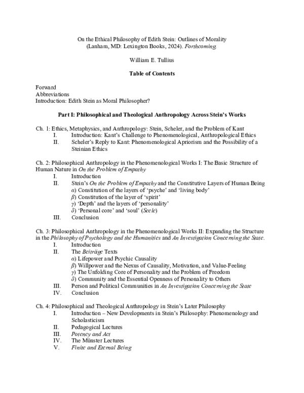 (DOC) On the Ethical Philosophy of Edith Stein: Outlines of Morality ...