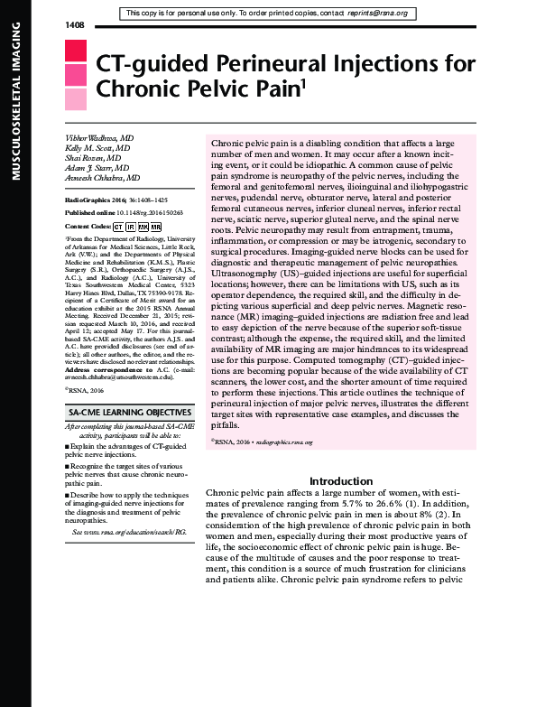 CT-guided Perineural Injections for Chronic Pelvic Pain