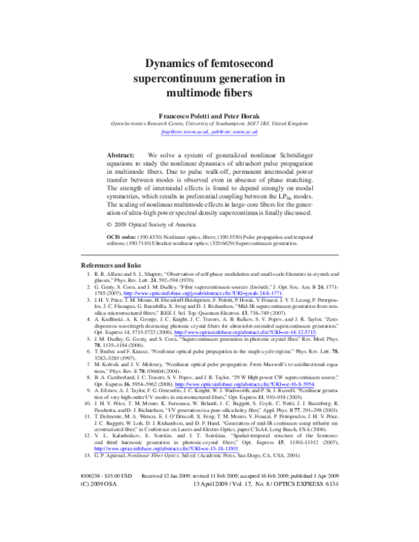 (PDF) Dynamics of femtosecond supercontinuum generation in multimode fibers