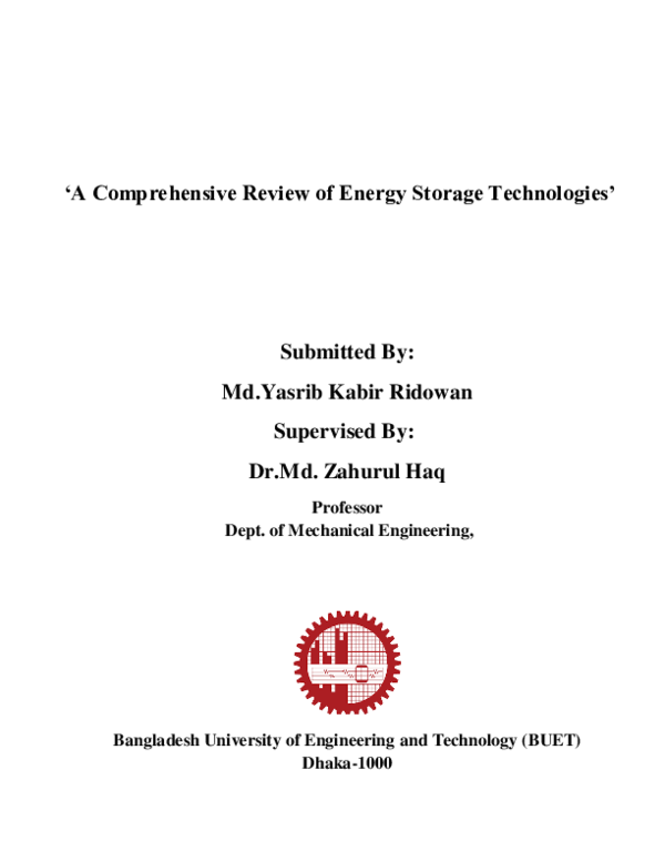 (PDF) A Comprehensive Review of Energy Storage Technologies