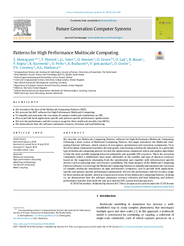 (PDF) Patterns for High Performance Multiscale Computing