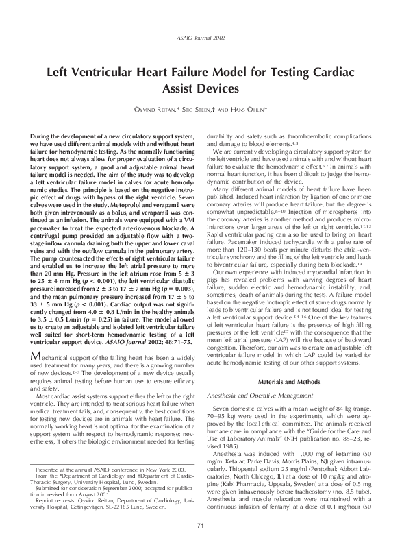 (PDF) A Left Ventricular Heart Failure Model for Testing Cardiac Assist ...