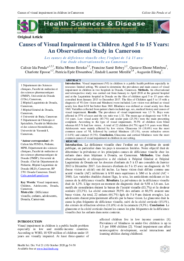 (PDF) Causes of visual impairment in children aged 5 to 15 years: An ...