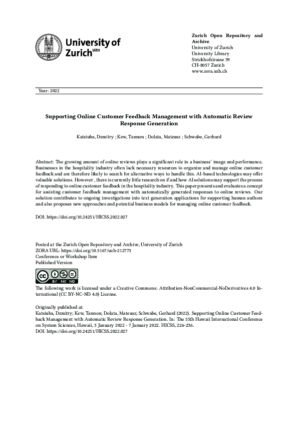 (PDF) Supporting Online Customer Feedback Management with Automatic ...