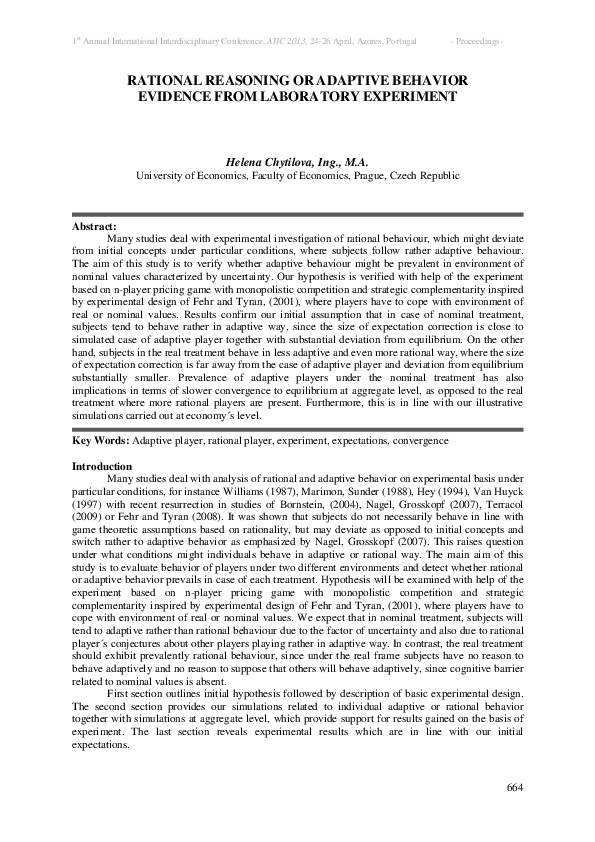 (PDF) Rational Reasoning or Adaptive Behavior Evidence Fromlaboratory ...