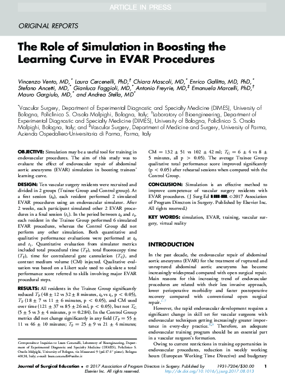 (PDF) The Role of Simulation in Boosting the Learning Curve in EVAR ...