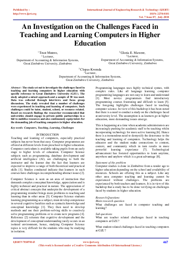 (PDF) An Investigation on the Challenges Faced in Teaching and Learning ...