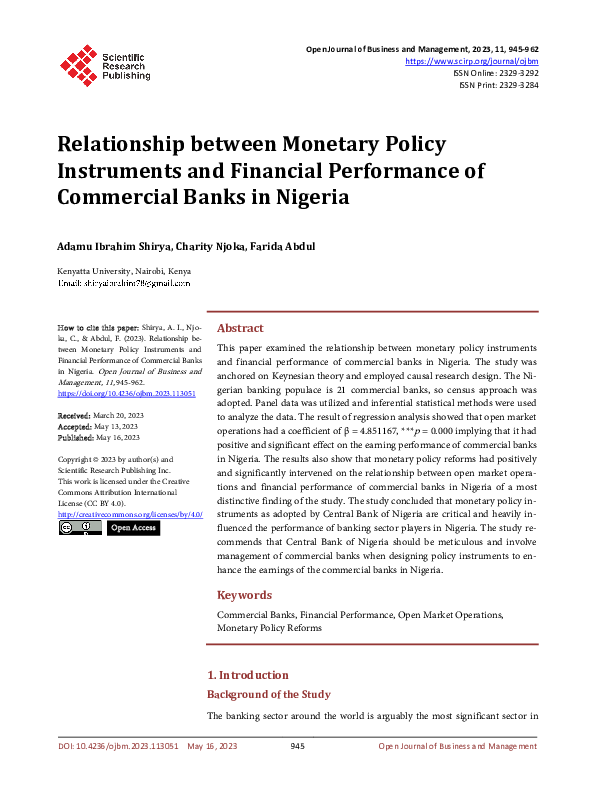 (PDF) Relationship between Monetary Policy Instruments and Financial ...