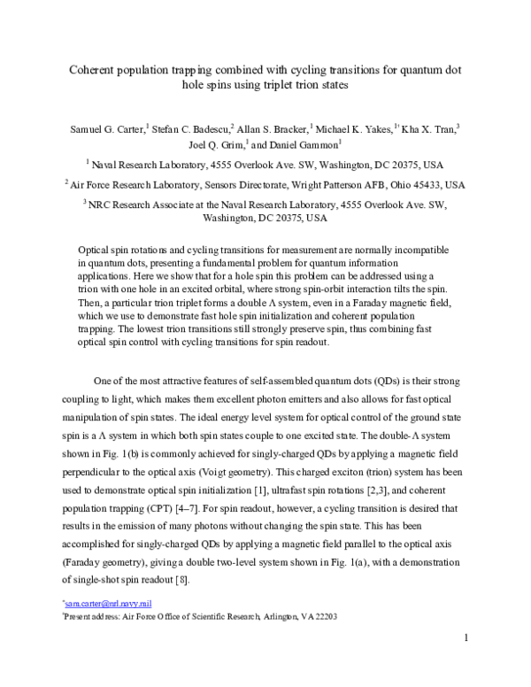 (PDF) Coherent Population Trapping Combined with Cycling Transitions ...