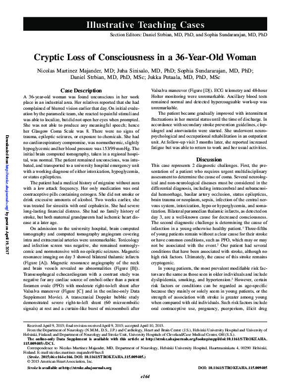 (PDF) Cryptic Loss of Consciousness in a 36-Year-Old Woman